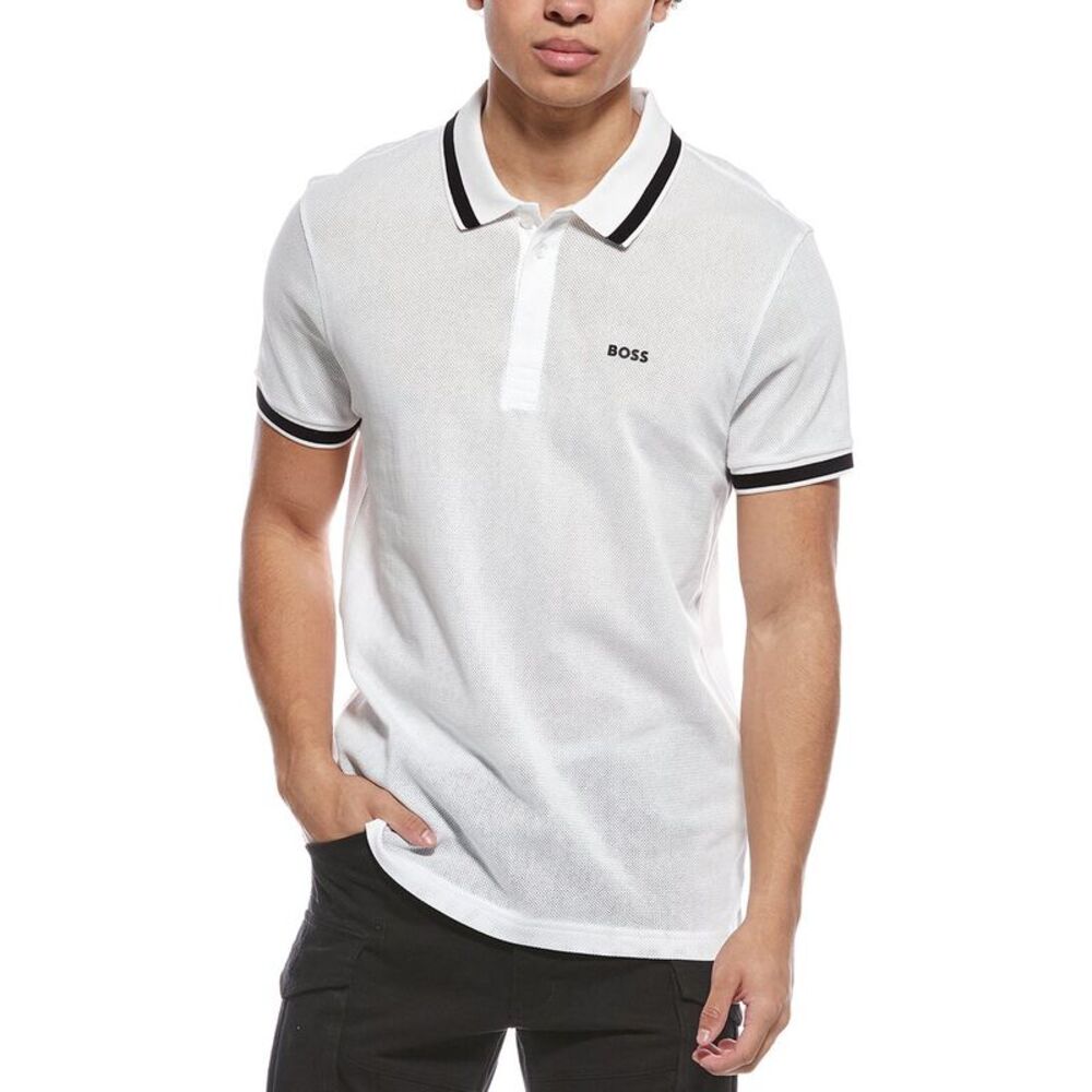 Hugo Boss Mens  Paddy Mesh Heritage Polo Shirt, White